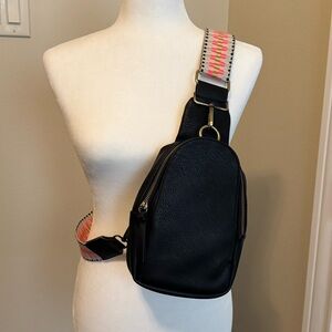 Anthro by Jen & Co Black Sling Bag w/ Removable Interchangeable Guitar Strap